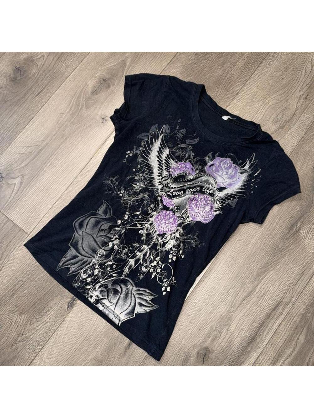 Y2K 2000s Rhinestone Tattoo Graphic Tee